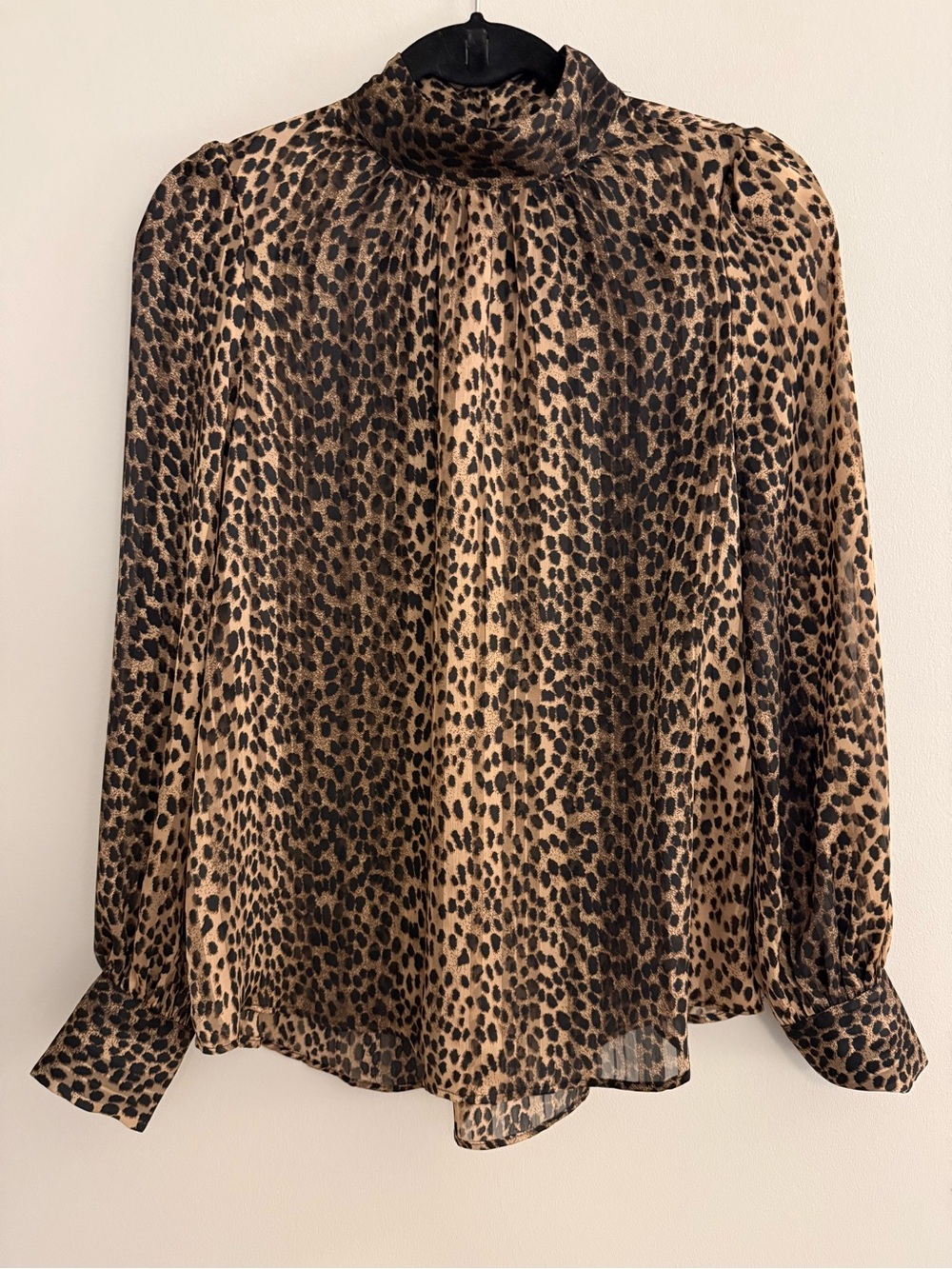H&M Leopard Print High-Neck Blouse in Tan and Black